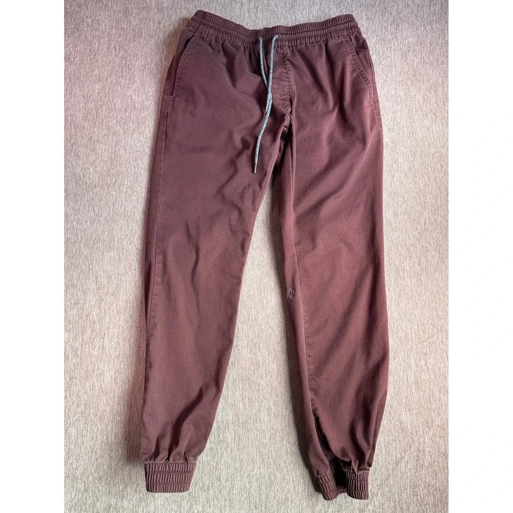 Volcom Elastic Waist Jogger Pants Burgundy Maroon Mens Medium Stretch